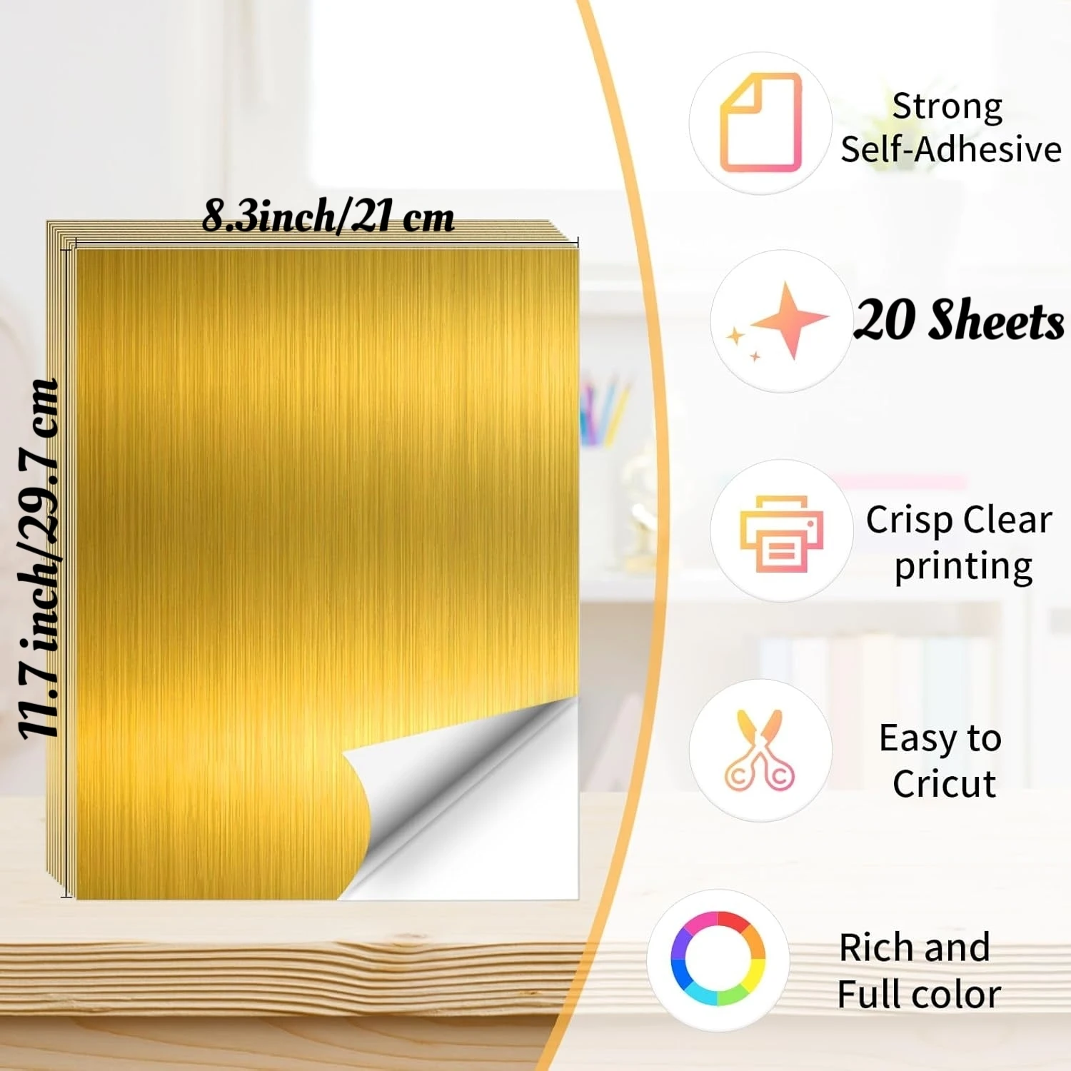 20 SHEETS Striped gold holographic printable sticker paper, vinyl printable sticker waterproof A4 size limited to laser printers