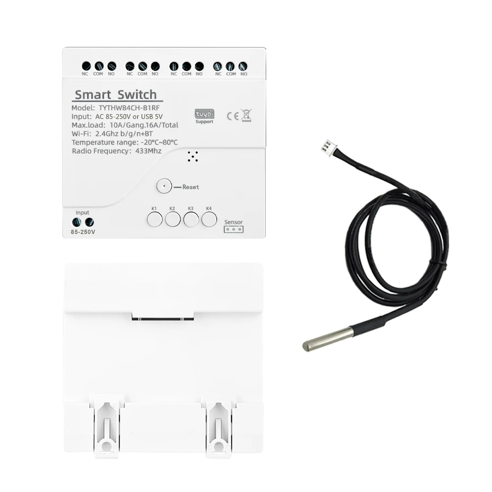 Tuya Smart WiFi 4-Kanal-Relais DC 7-32V/AC 85-250V 10A mit Temperatur- und Feuchtigkeitssensor, passiver Trockenkontaktschalter für Zuhause – Detail 6