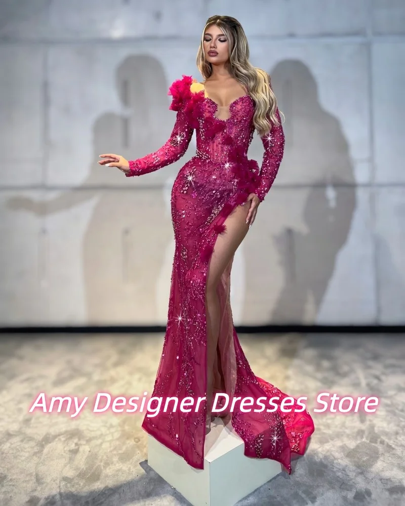 فستان سهرة رائع مزين بالخرز للنساء طويل بفتحة عالية حورية البحر فساتين حفلات الزفاف فساتين حفلات فاخرة مخصصة #2