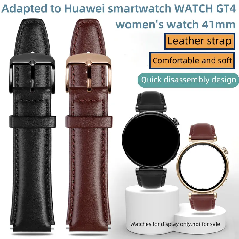 

For Huawei GT4 watch leather strap, watch GT4 smart new 41mm dial, women's cowhide strap, black brown blue 18mm cowhide strap