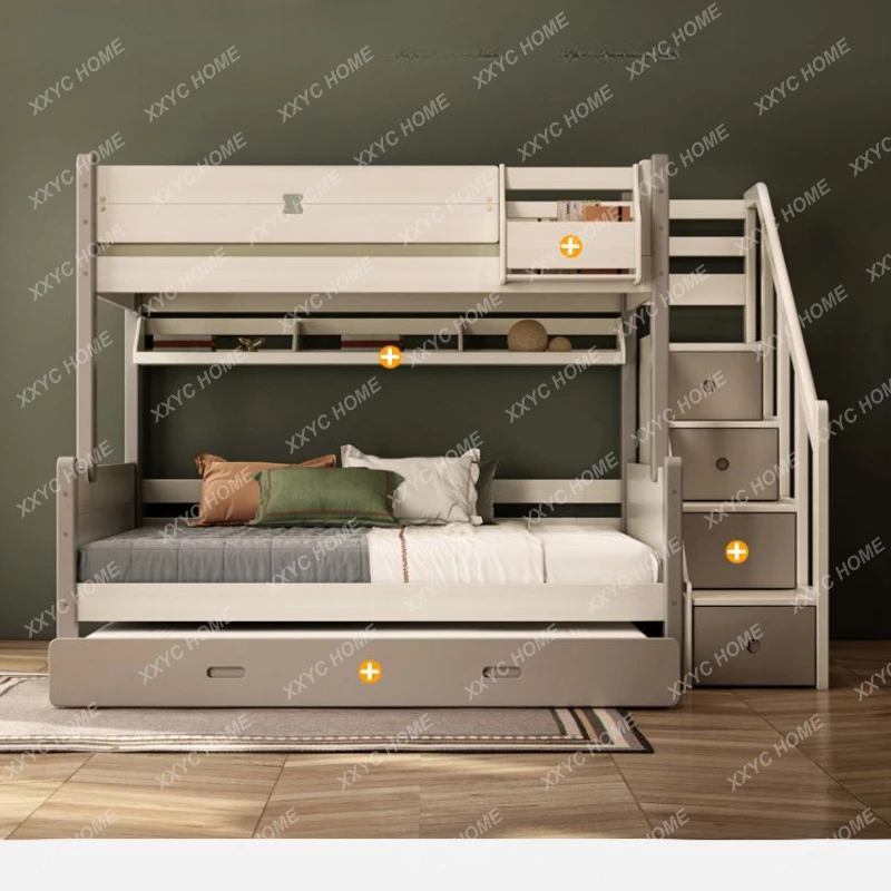 Solid Wood Children's Bed Bunk Bed Children's Solid Wood Multi-Functional Height-Adjustable Bed Slide up and down Bed