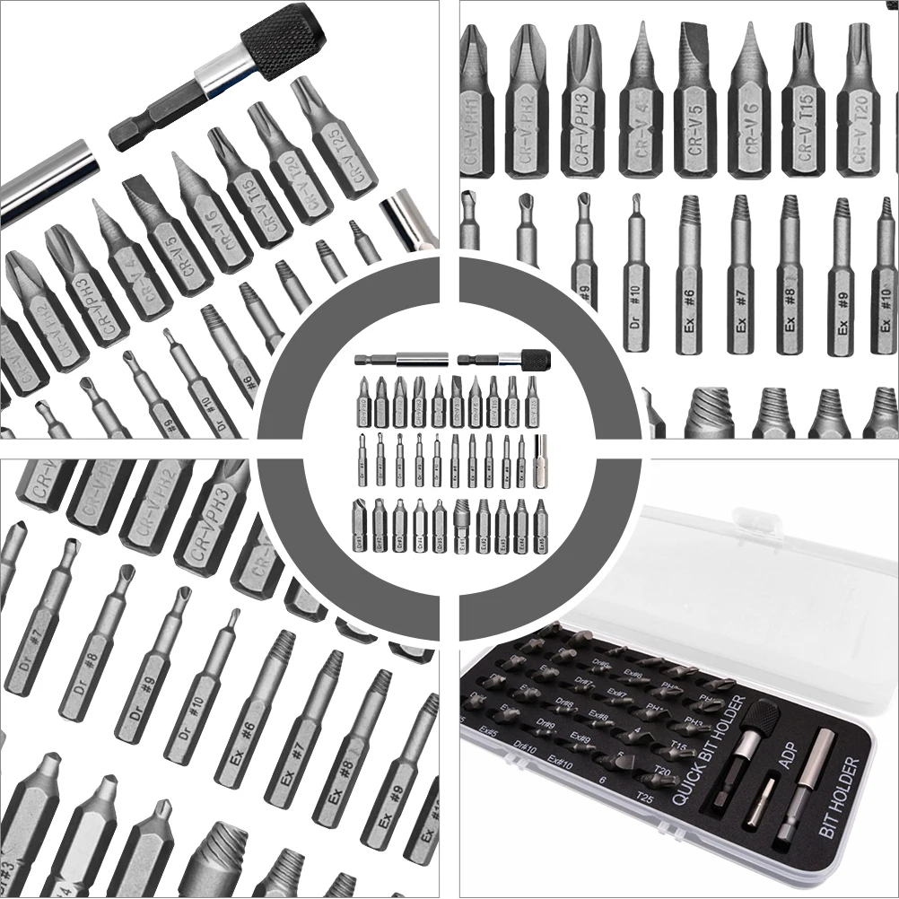 

33pc Damaged Screw Extractor Kit High-Speed Steel Drill Bits Quick Release Extension Tool Set For Broken Bolt Stripped Screws