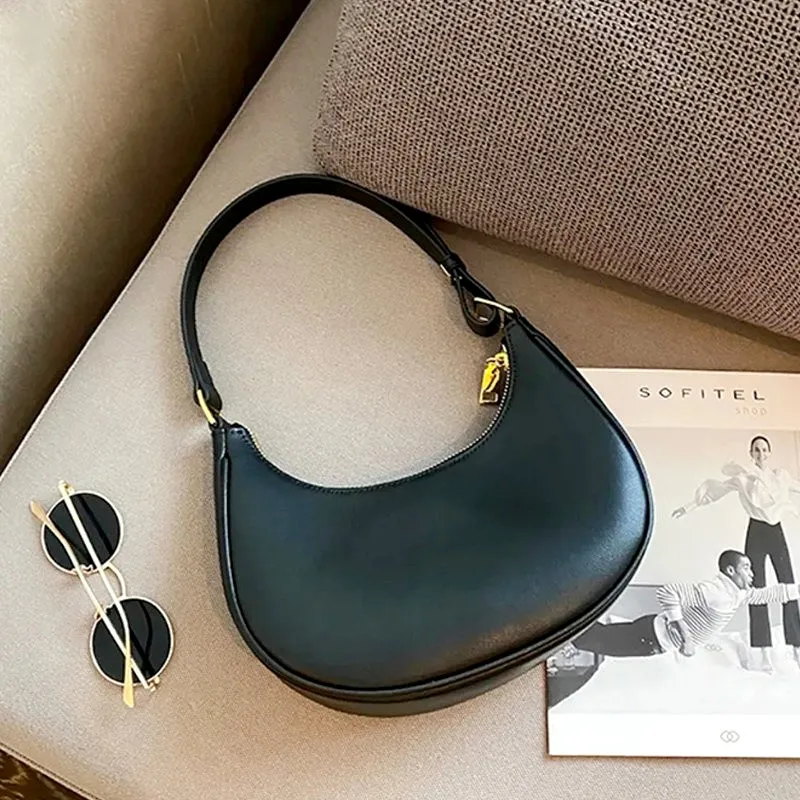 Modna torba na ramię Damska torba pod pachę ze skóry PU Casual Commuting Clutch Solid Color Moon Shape Tote Light Luxury Bags