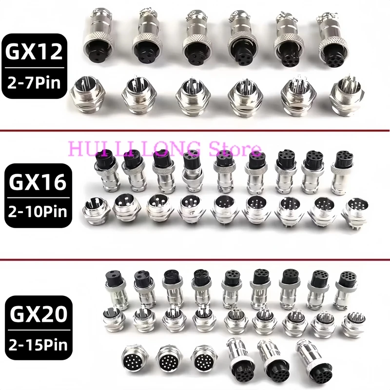 5Set GX12 GX16 GX20 2 3 4 5 6 7 8 9 10 12 14 15 Pin Male Female Docking Aviation Plug Socket Waterproof Circular Connector