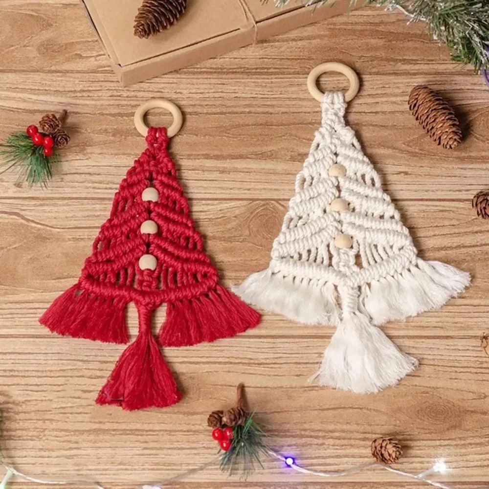 With Tassels Woven Christmas Tree Pendant Handmade Soft Cotton Thread Christmas Ornament Exquisite Xmas Tree Decoration