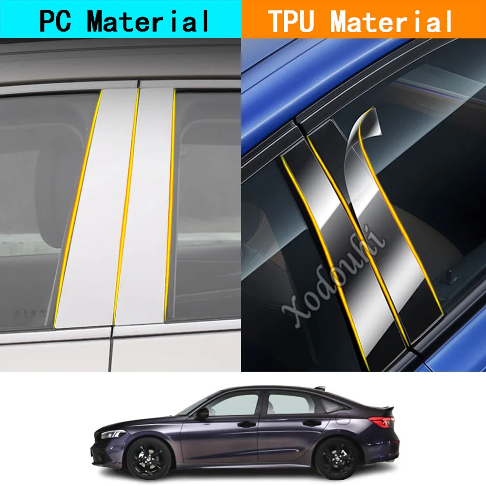 

Накладки на стойки дверей (глянцевые, TPU) для Honda Civic Hatchback/Sedan 11-го поколения 2022-2024, декоративные наклейки на оконные молдинги