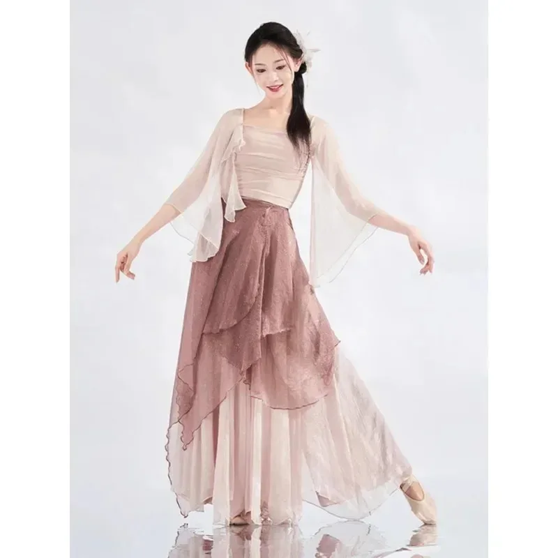 

Traditional Chinese Style Classical Dance Performance Costumes Women Purple Sleeveless Top Gauze Skirt Modern Hanfu Dress