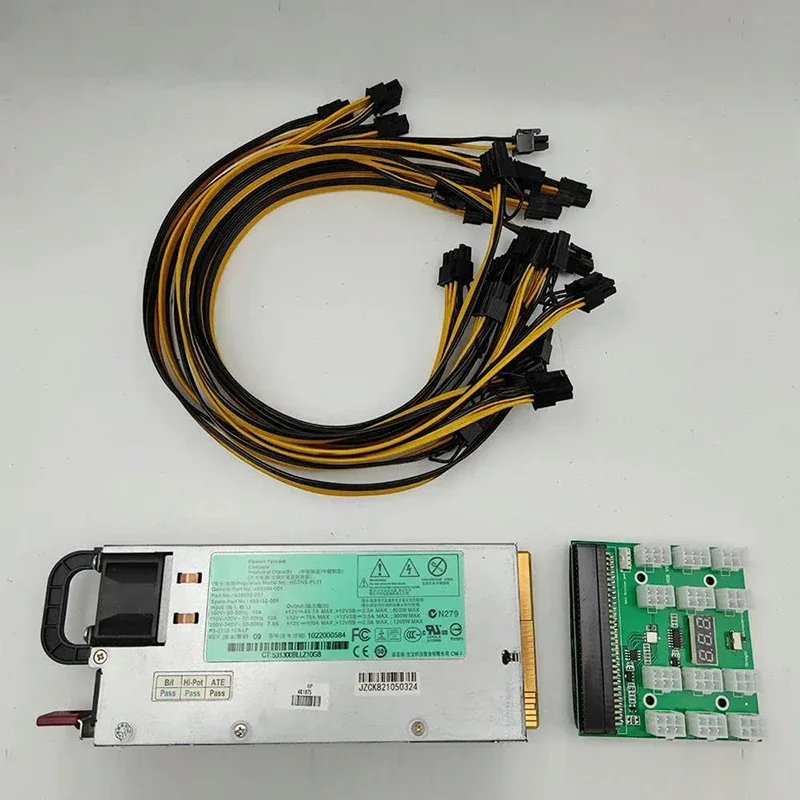 1200W Mining GPU PSU Server Power Supply For DL580G5 G6 G7 PCI-E Breakout Board 6Pin Cable 498152-001 490594-001 438203-001