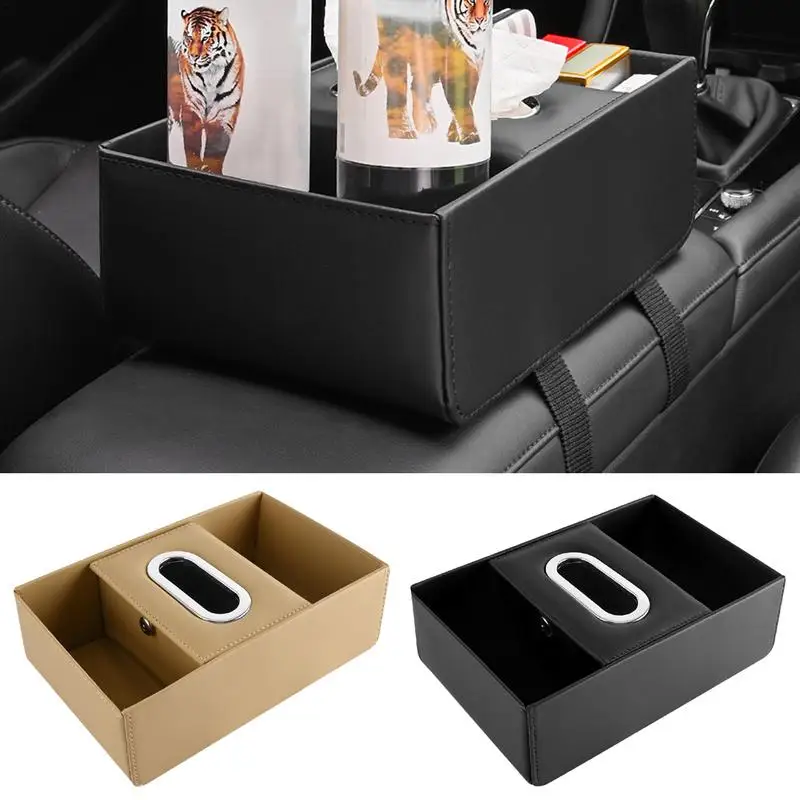 Car Armrest Storage Box Organizer Auto Armrest Organizer Box For Tissue Metal Drawing Port Design Vehicle Storage Tool For