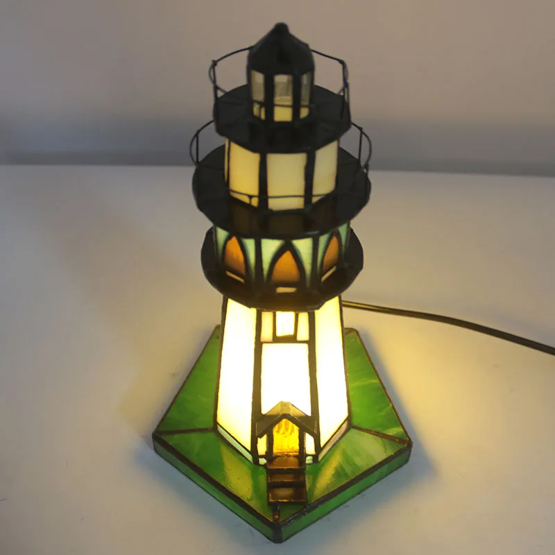 

Настольная лампа-ночник Lighthouse 10 дюймов в стиле Тиффани с витражным стеклом