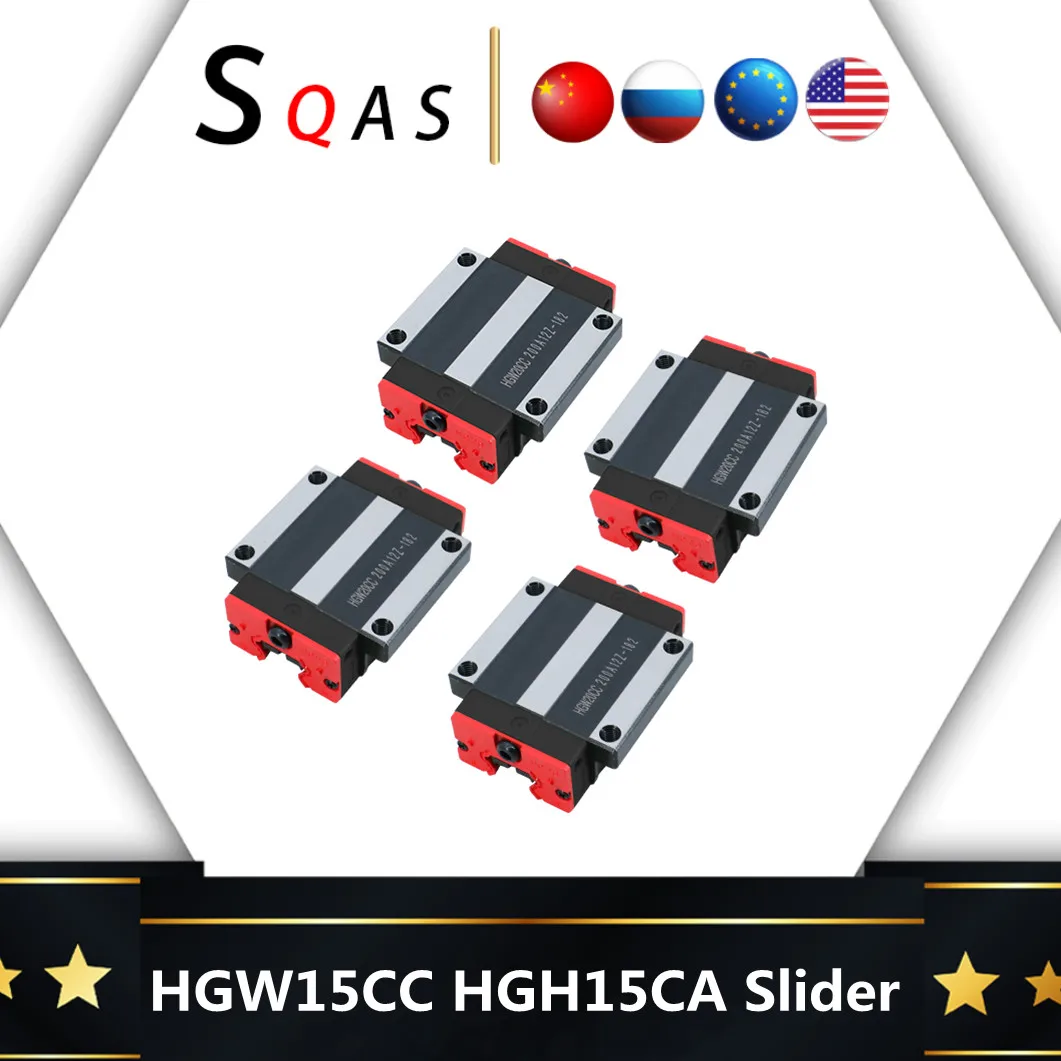 RU EU warehouse linear guide sliders square rail block size same as HIWIN 4pcs/lot HGH15CA  HGW15CC block slides for CNC