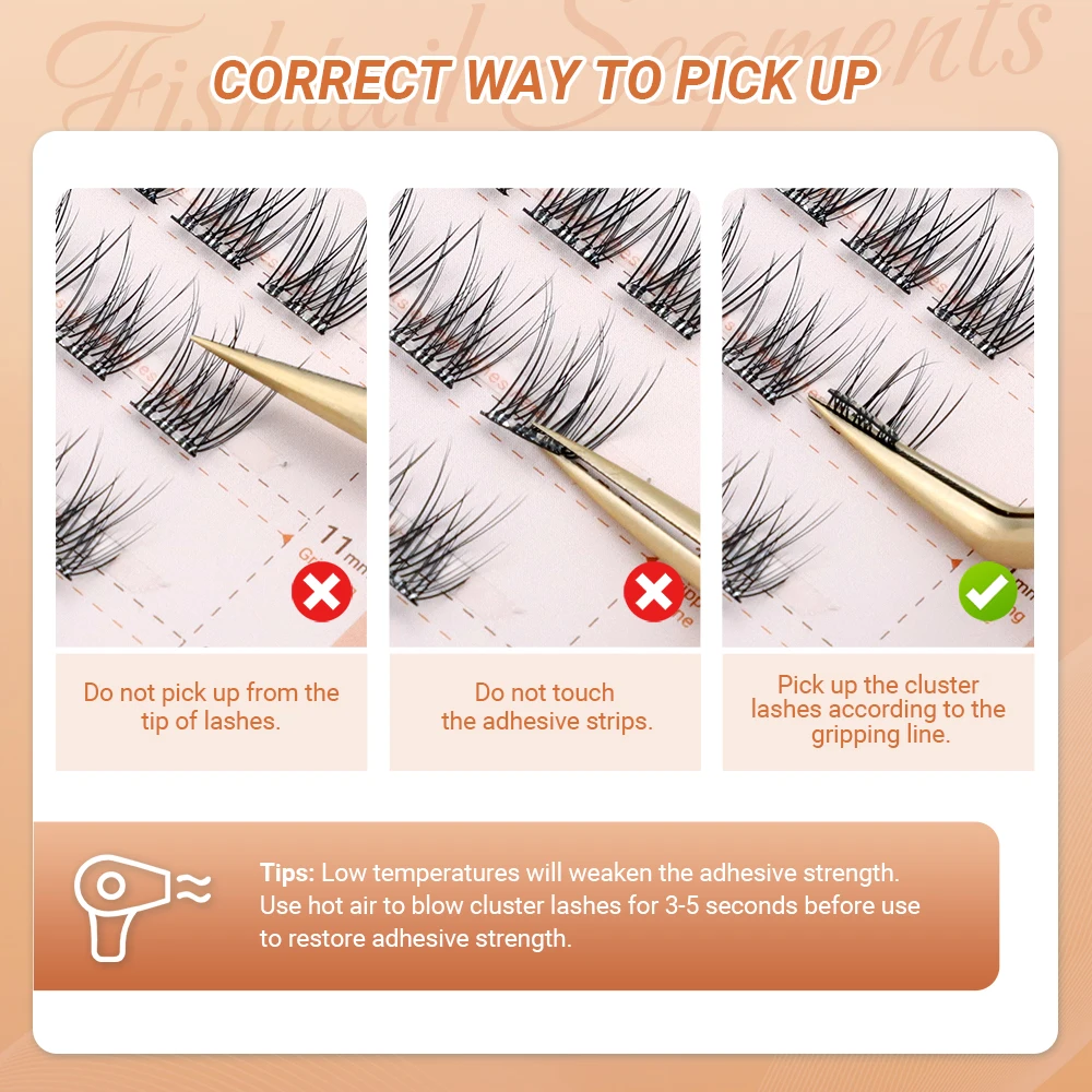 Lashtalk Fishtail Segments Lashes Self Adhesive DIY False Eyelash No Glue Remover Needed One-Step Reusable Pre-Glued 60 Clusters