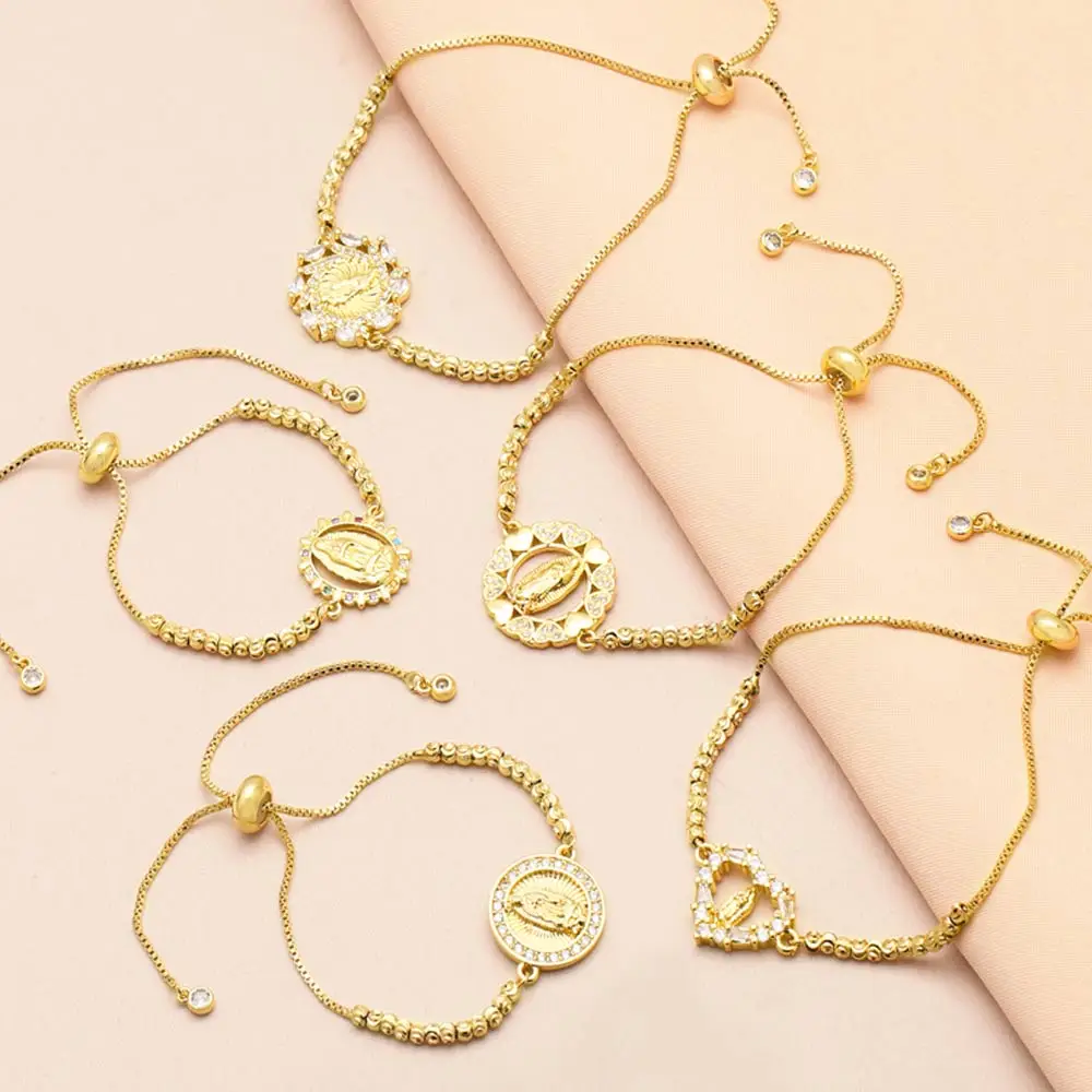 سوار مطلي بالذهب للنساء ، أساور ماري العذراء ، قلب كريستال زركونيا ، سوار غوادالوبي ، مجوهرات تميمة ، Brtf28