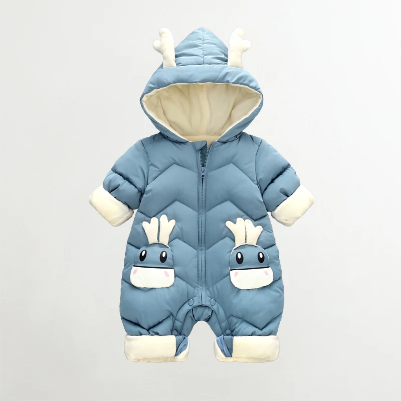 2023 Baby Winter Snowsuit Plus Velvet Thick Baby Boys Jumpsuit 0-2 Years Newborn Romper Baby Girls Overalls Toddler Coat