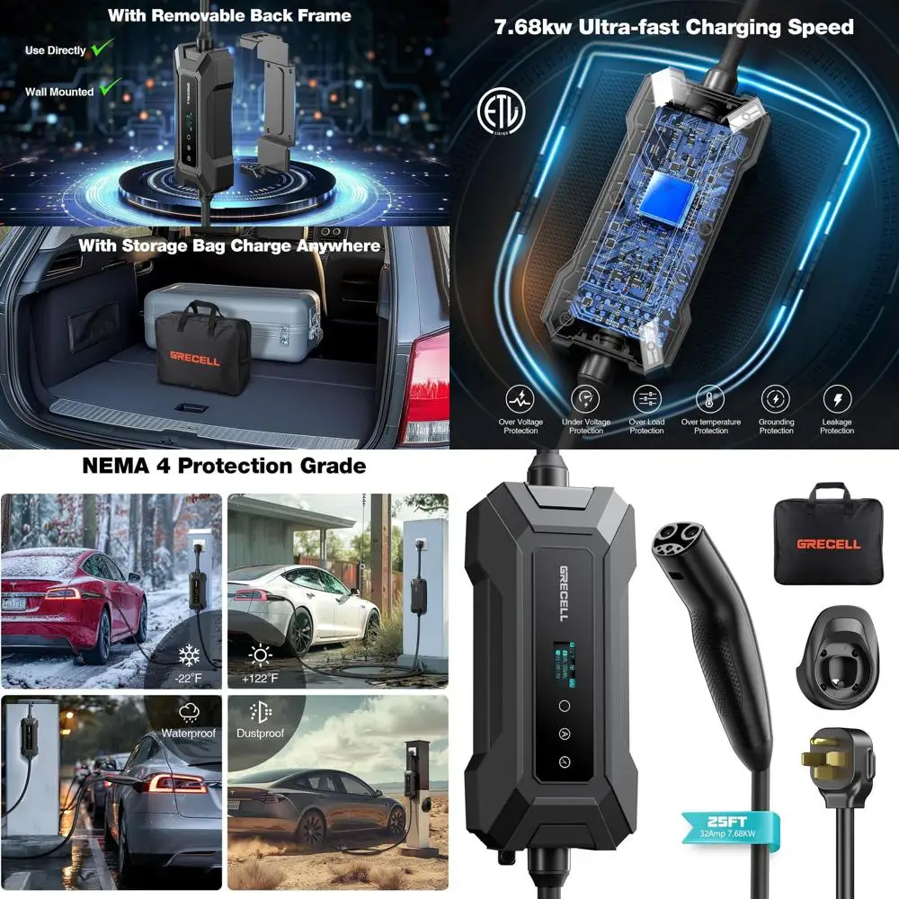 

Level 2 EV Charger for Tesla, Portable/Mobile NACS Charger (32Amp, 240V, 7.68kW, NEMA 14-50 Plug), ETL Certified Electric Vehicl