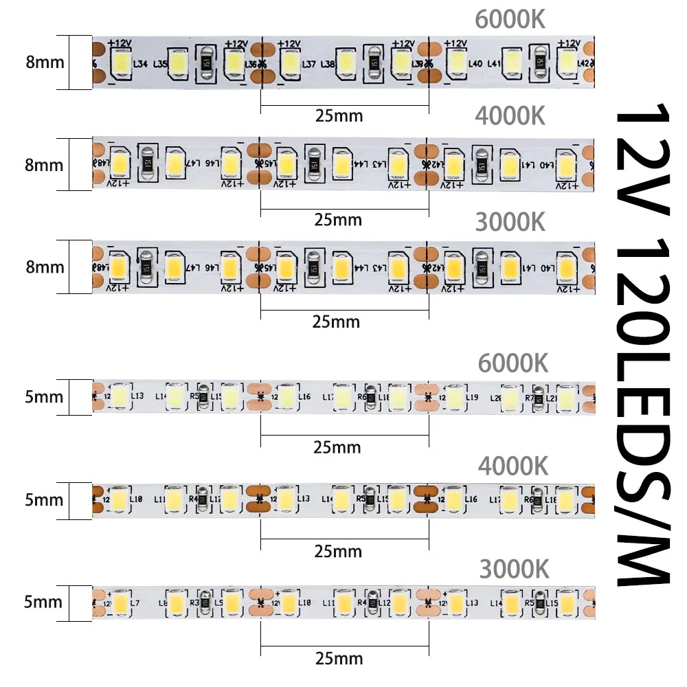 Podświetl 5M 2835SMD pasek LED 60/120Leds/m biały/naturalny biały/ciepły biały elastyczny miękki taśma do dekoracji domu DC5/12V