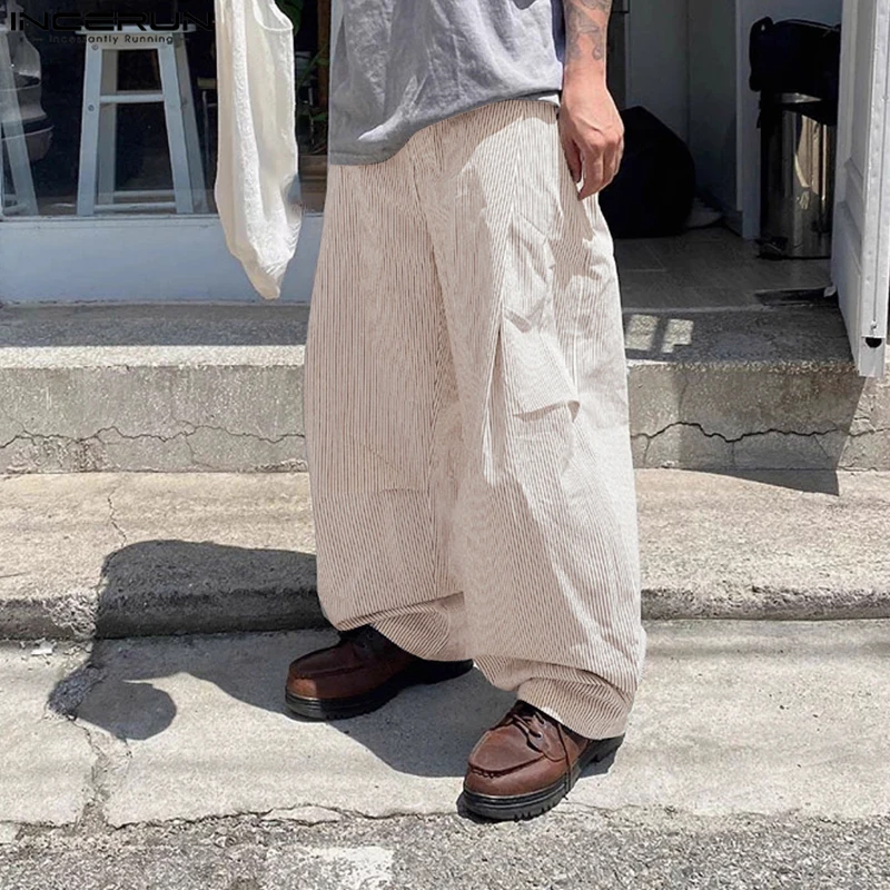 

INCERUN Men Striped Pants Joggers Loose Casual Wide Leg Trousers Men Streetwear 2025 Korean Style Fashion Male Long Pants S-5XL