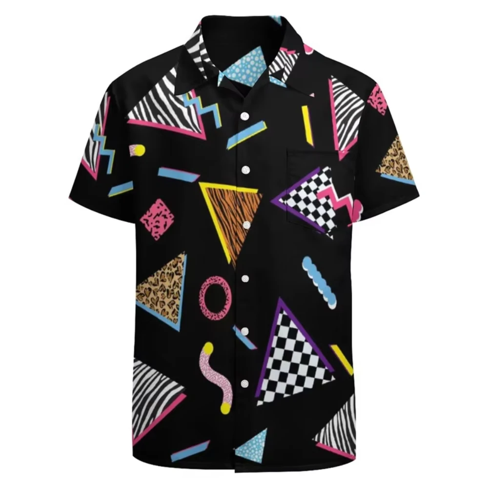 Retro Graphics Party Hawaiian Shirt Funny Print Shirt Men Women Fashion Short Sleeve Shirts Beach Blouse Unisex Tops Turn Down