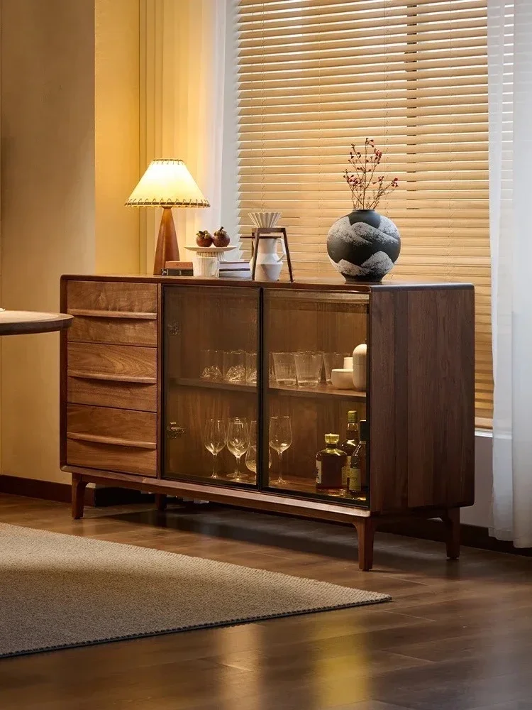 

AASide Cabinet, Living Room Wall Storage, Tea Cabinet, Solid Wood Glass Display Cabinet