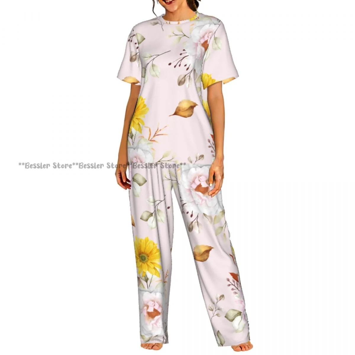 

Floral Pajamas Set Short-sleeved Women Home Clothing