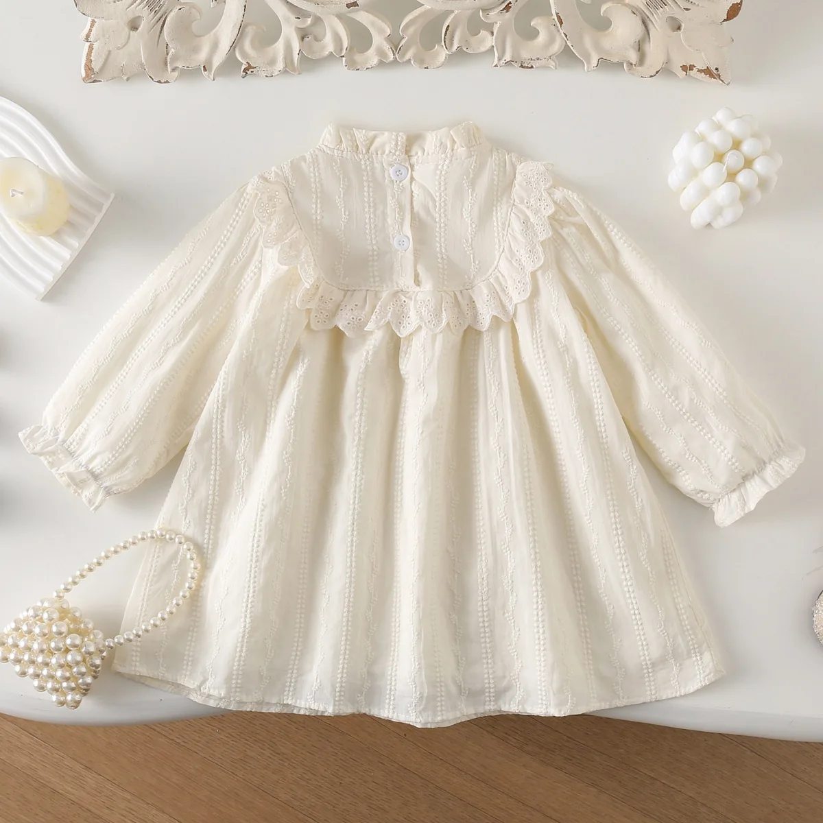 Baby Girls Dress Fashion Lace Carved High End Shirt Dress 2024 Autumn New Korean Style Childrens Princess Dress