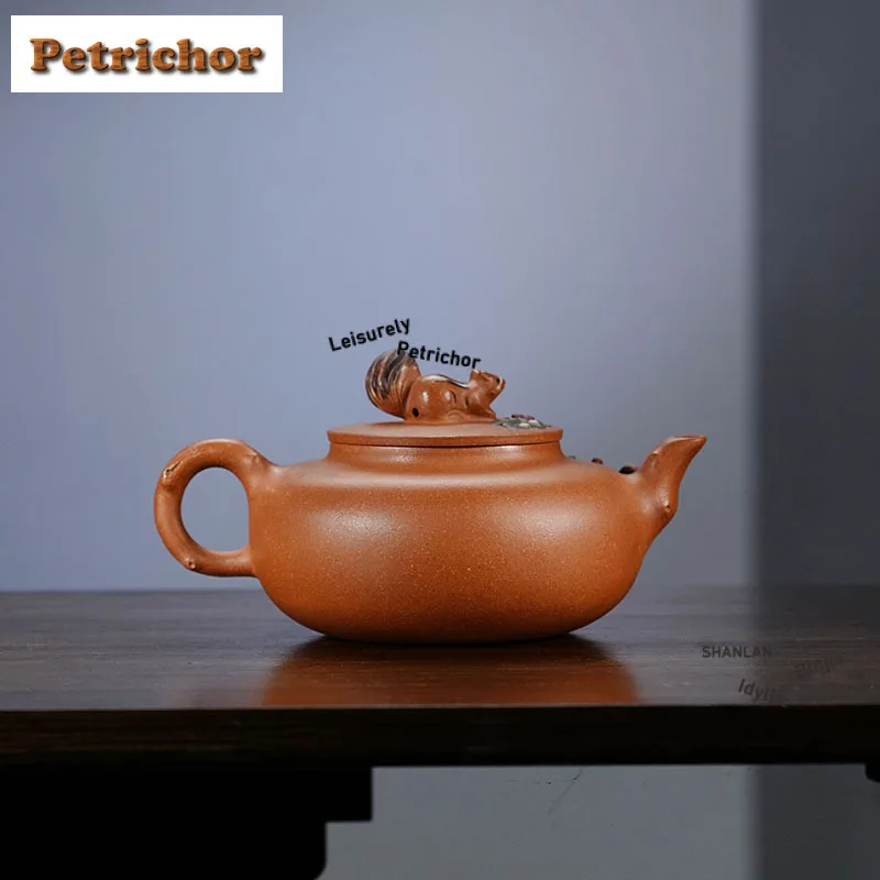 280ml Exquisite Yixing Purple Clay Teapots Famous Artists Handmade Squirrel Grape Pot Raw Ore Purple Mud Kettle Zisha Tea Set