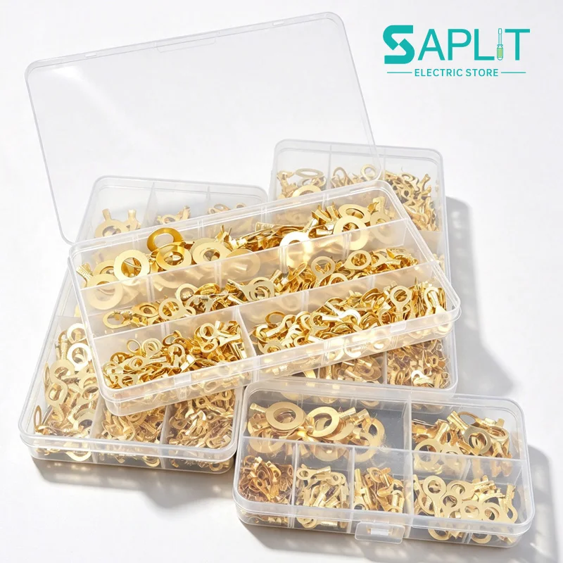 Round Terminal Block Cold Pressed Connector Block O-shaped Copper Nose Wire Brass Crimping End Terminals DJ431 Boxed M3-M10
