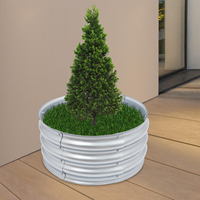 60cm Large Round Metal Planter Galvanized Steel Garden Bed for Vegetables Flowers Herbs Outdoor Indoor Raised Planter Box Modern