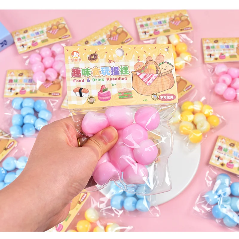 A Bag Of  Pink Yellow Mochi Taba Squishy Kawaii Mini Balls Small Steamed Buns Slow Rebound Kids Gifts Squeezing Furitable Toys