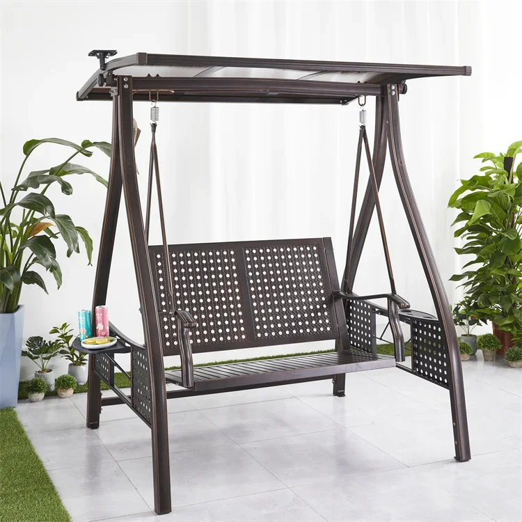 

Good Quality Aluminum 2 Seater Swing Patio Outdoor Swing Chair With Canopy And Cushion for outside