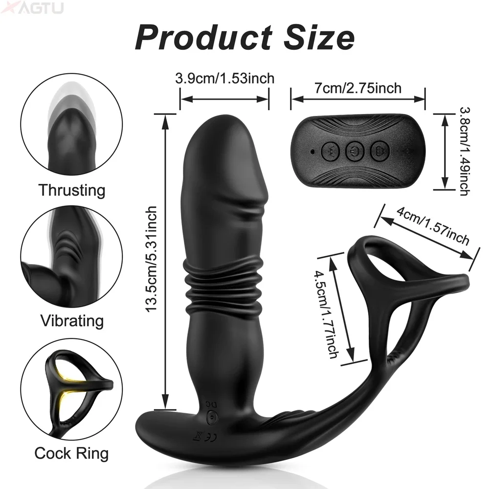 Male Thrusting Prostate Massager Bluetooth APP Vibrator for Men Gay Anal Plug Telescopic Vibrating Butt Plug Sex Toy for Adult