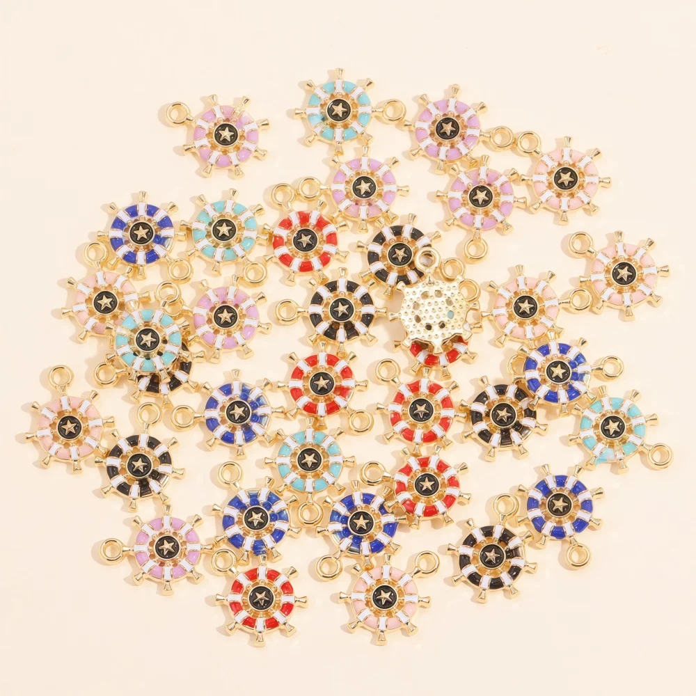 10Pcs Enamel Colorful Marine Nautical Theme Rudder Charms Alloy Small Pendant For Cute Earrings Jewelry Making DIY Accessories