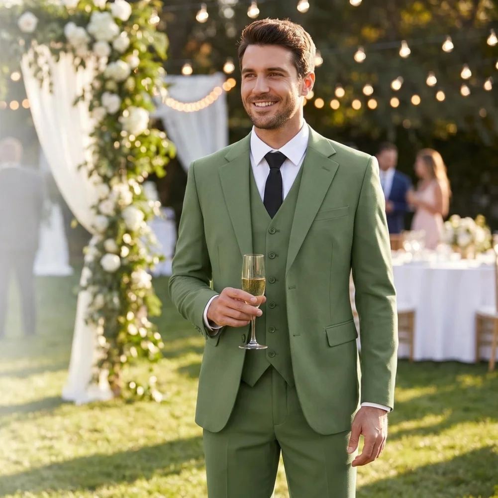 

3 Pieces Men's Suits Slim Fit Single Breasted Real Pocket Men's Bussiness Suits For Wedding (Blazer+Vest+Pants)