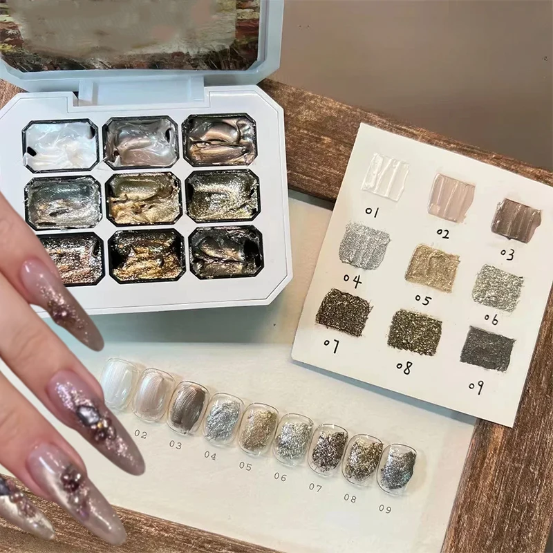 9-Color Metallic Platinum Gel, Milky White Galaxy UV Gel Nail Polish Set, LED/UV Curing Gel Polish, Suitable for Multiple Uses.