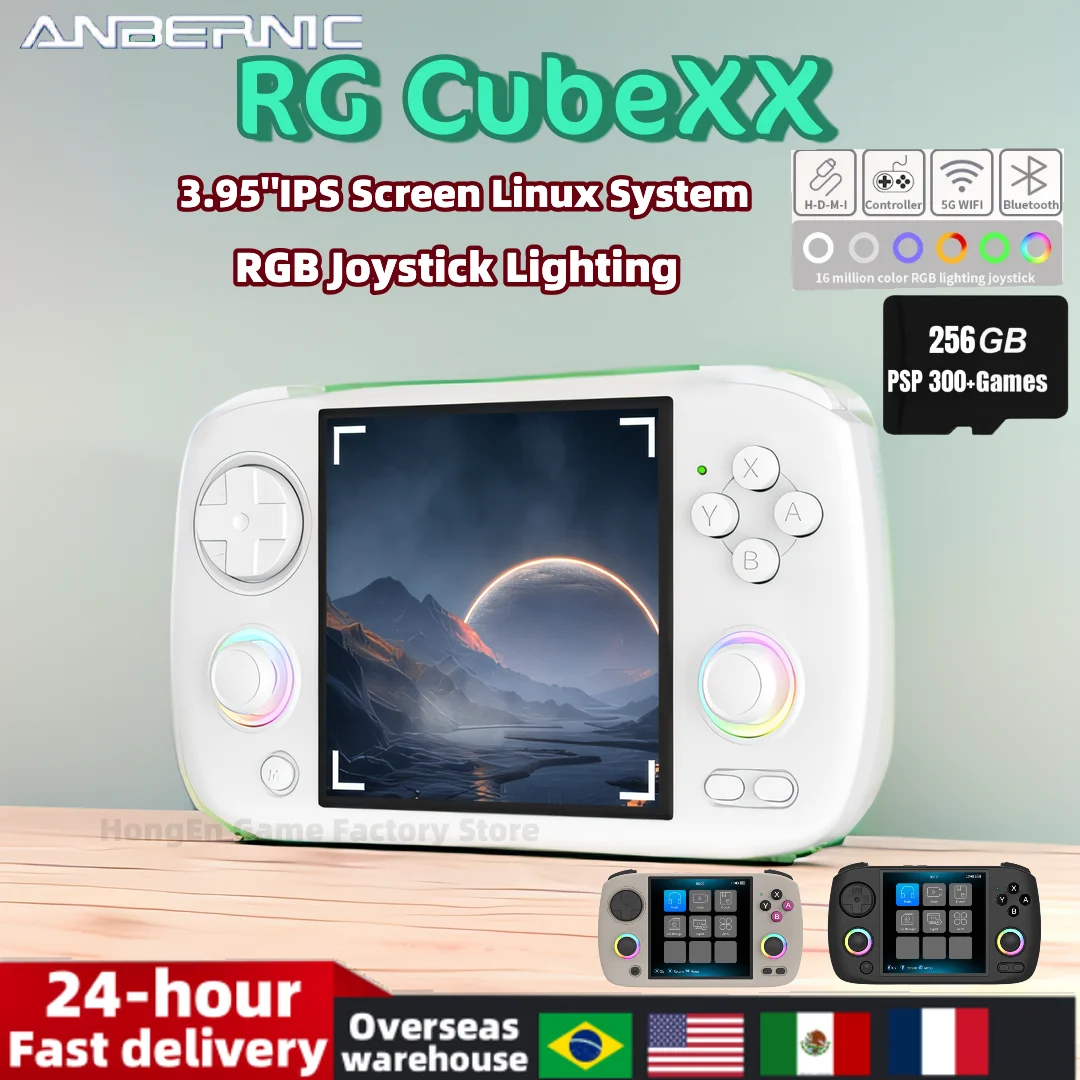 ANBERNIC RG CubeXX Retro Handheld Game Console 3.95 Inch IPS Screen Linux RG Cube XX Video Gaming Console RGB Joystick WiFi PSP