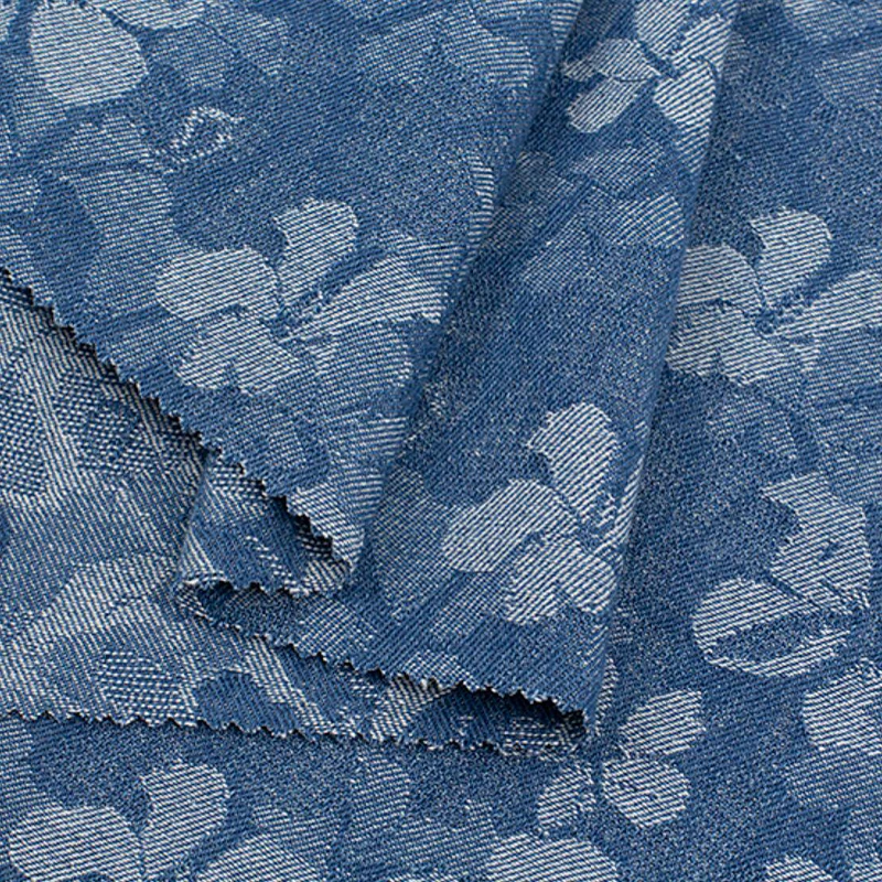 50cm Soft Water Washed Jacquard Denim Fabric Floral Pattern for Skirts Pants Jeans Jacket Outerwear DIY Sewing Cotton Material