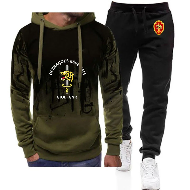 Portugal GNR National Guard Gendarmerie GIOE Special Forces Unit Logo Print Spring Autumn Men's High Street Hoodies Pants Suits