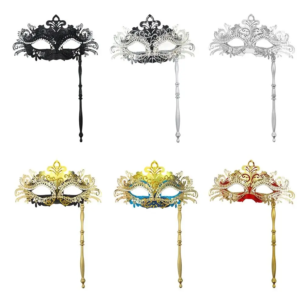 Festival Supplies Venetian Mardi Gras Womens Masquerade Mask with Holding Stick Costume Mask Halloween