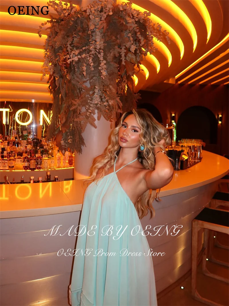 OEING Simple A-line Prom Dresses Sky Blue Halter High/Low Midi Cocktail Dresses Party Dresses Women vestidos gala Customized