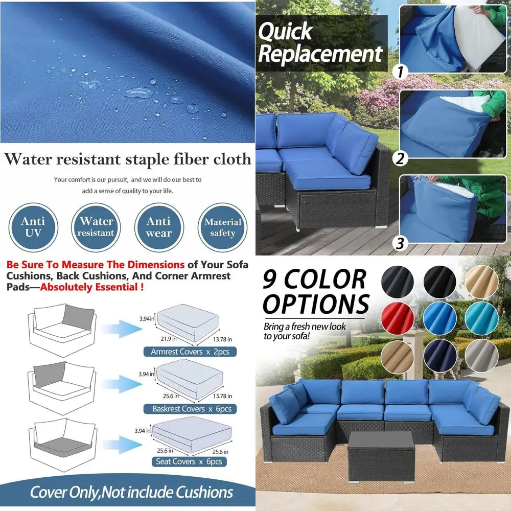 

Комплект из 14 водонепроницаемых чехлов для подушек для патио с защитой от УФ-излучения и молнией, подходят для подушек размером 25,6x25,6x4 дюйма, для 7-компонентных комплектов уличной мебели