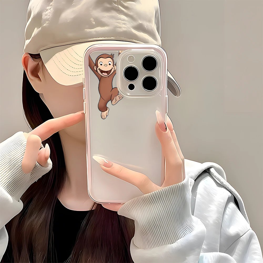 Funny Cartoon Monkey Pattern Clear Phone Case For iPhone 17 16 15 14 13 12 11 Pro Max Air 14 Plus 2 in 1 Candy Color Soft Cover