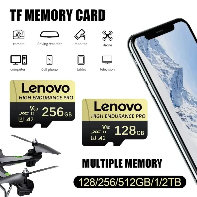 Lenovo Class 10 Memory SD Cards USB Adapter SD Memory Cards 512GB 256GB High Speed Micro TF/SD Card For Mobile Phone/Laptop