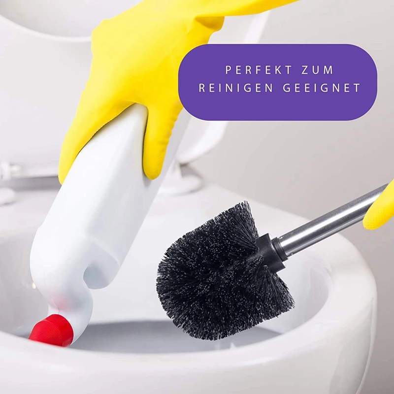 Set Of 4 Stainless Steel Toilet Brush Stainless Steel Handle With Interchangeable Head, Black