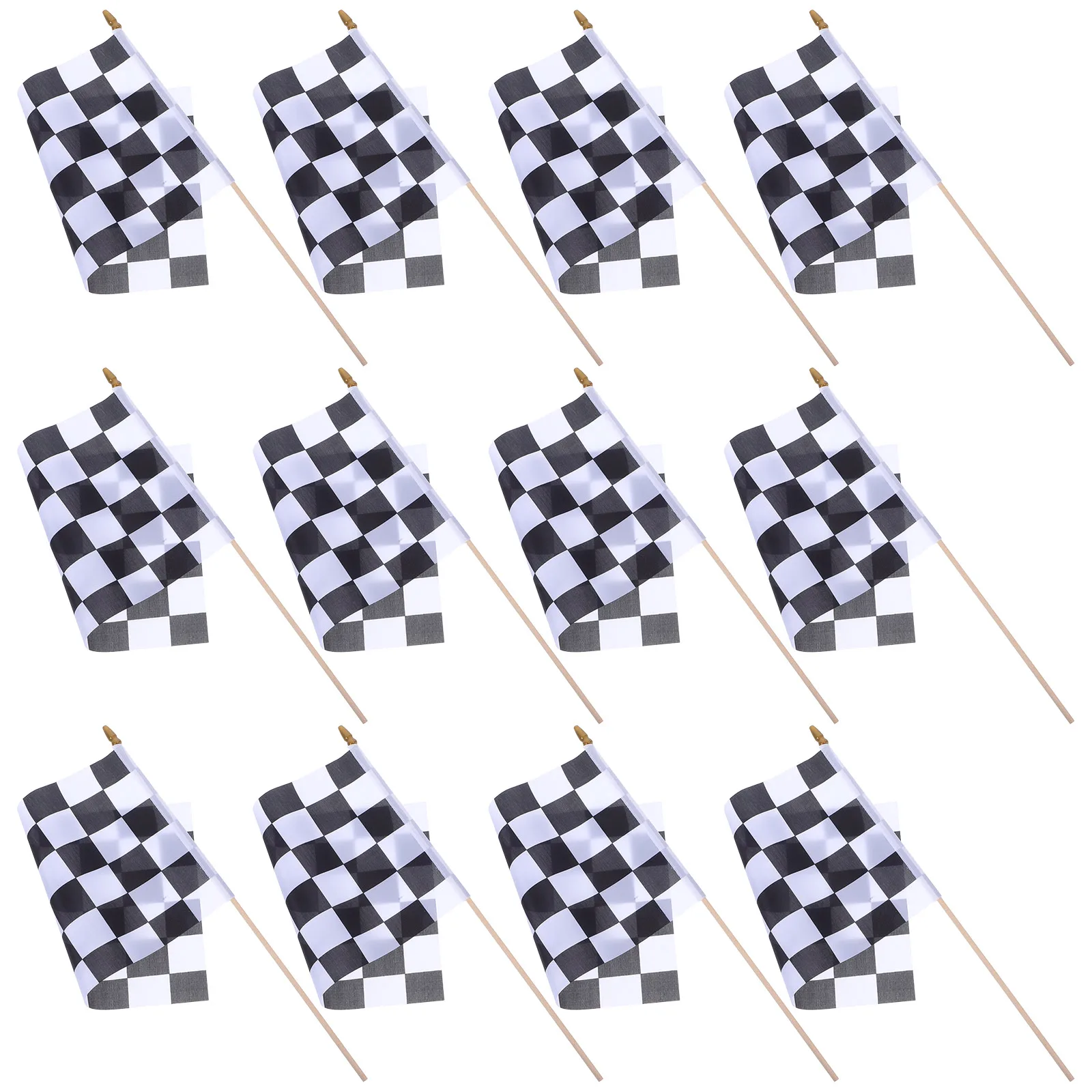 

12 Pcs Racing Flag Car Race Flags Checkered Finish Arrival on Sticks Banner Sign Small Handheld Checkerboard