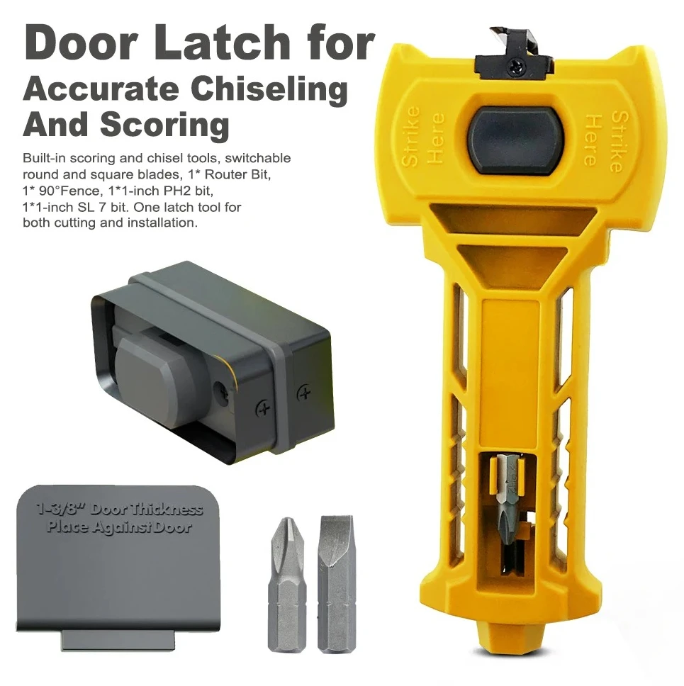 Door Latch Mortising Kit, Precision Scoring & Chiseling Tool for Square/Round Latches on 1-3/8