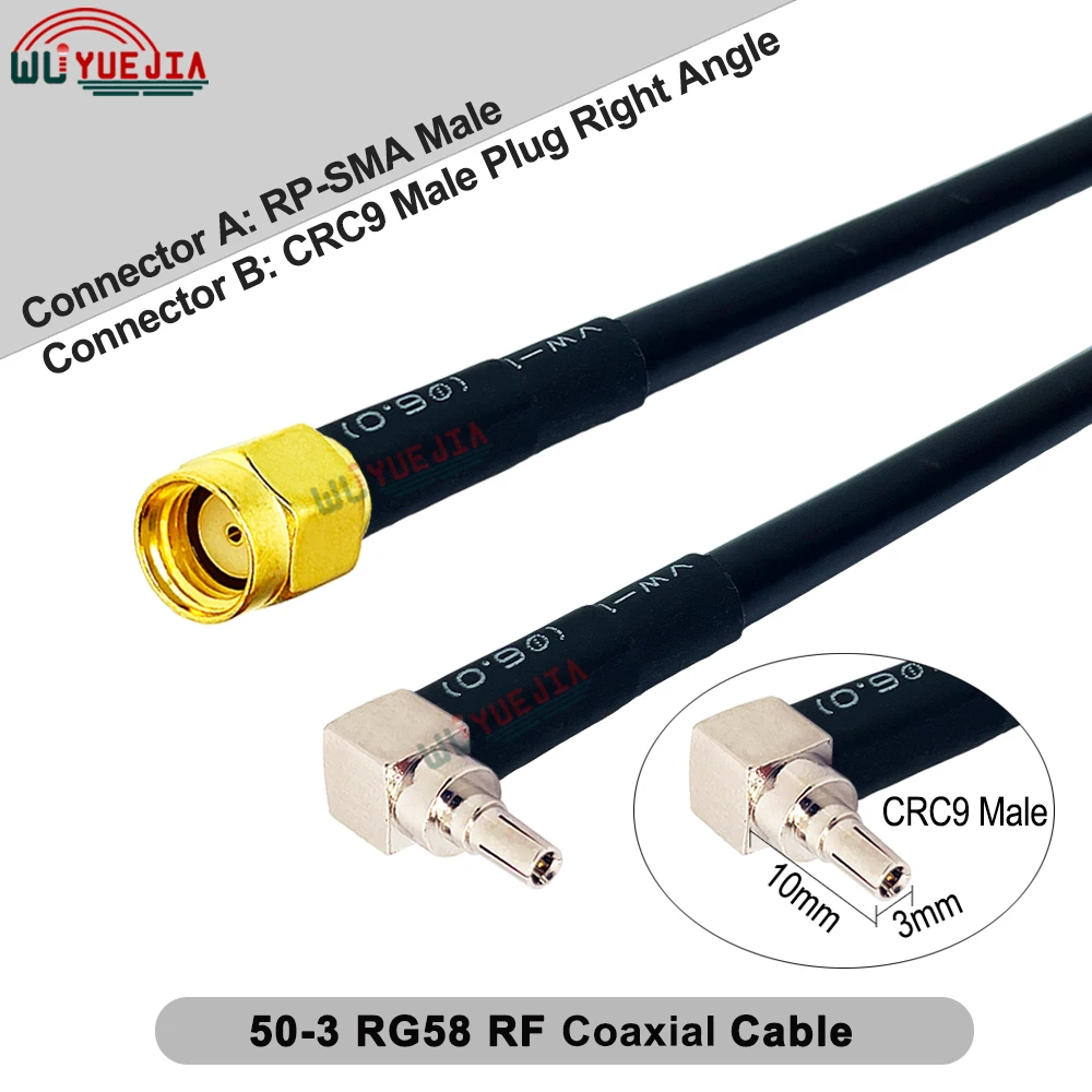 RG-58 كابل الترددات اللاسلكية CRC9 إلى SMA نوع موصل CRC9 ذكر 90 °   زاوية التوصيل إلى SMA أنثى جاك RP-SMA ذكر RG58 كابل تمديد محوري