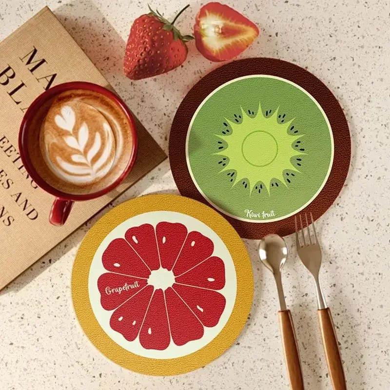 Round Fruit Coasters Creative Natural Rubber Water-absorbent Non-slip Mats Simple Easy To Take Care of High Temperature Coaster