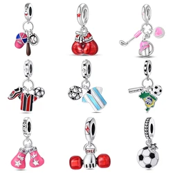 new in 925 Sterling Silver Football Baseball Dumbbell Badminton Charms Beads Fit Qikaola Original Bracelet Fine DIY Jewelry Gift