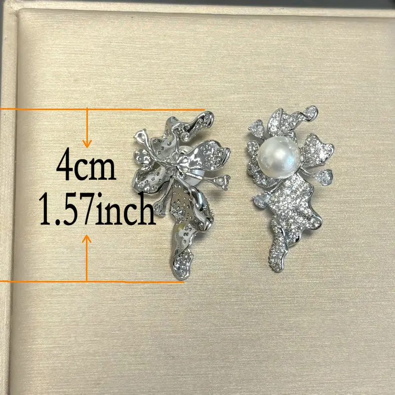 Bilincolor Fashhion Blue Flower White Pearl Earring for Women