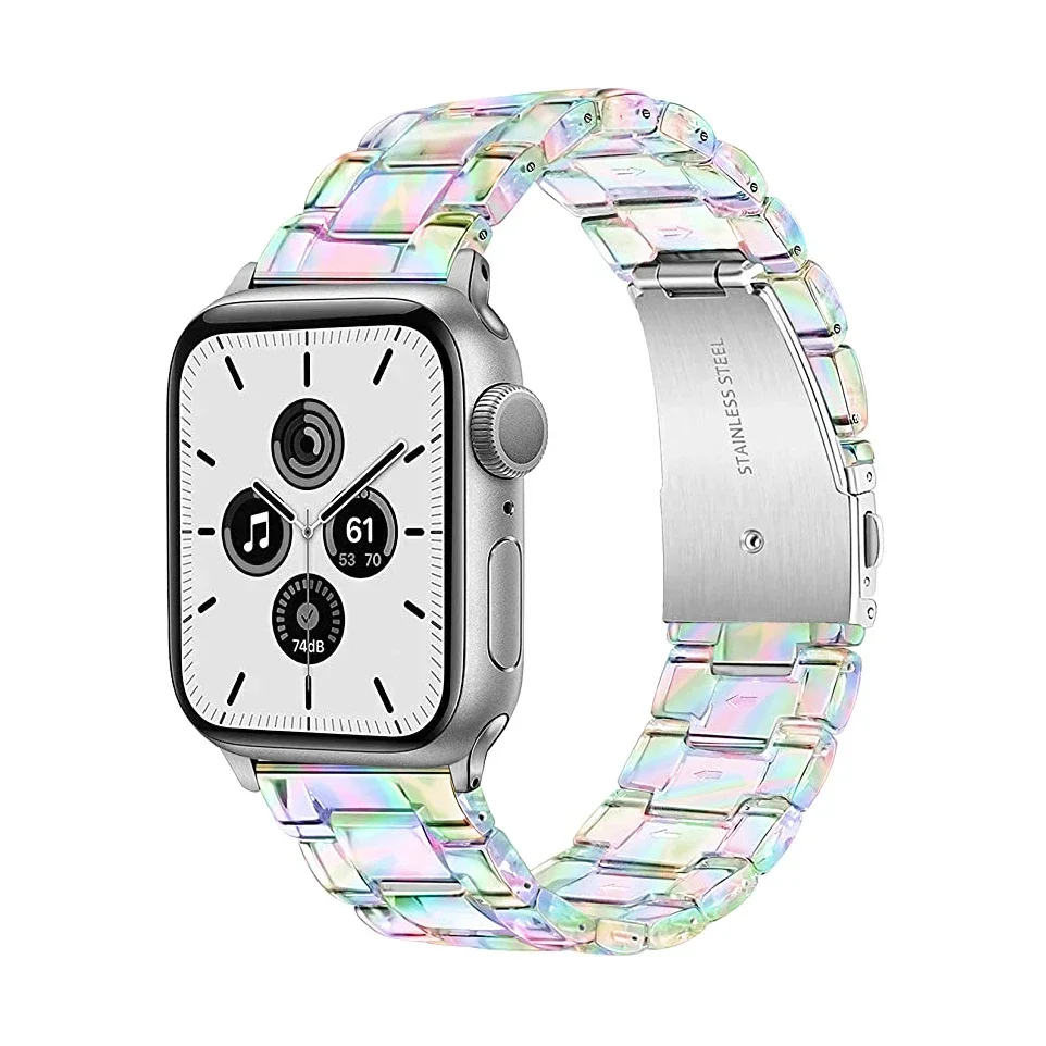 Resin Transparent Band for Apple Watch 38mm 40mm 42mm 44mm 41mm 45mm Women Clear Strap Bracelet for iWatch Series 7 6 5 se 4 3 2